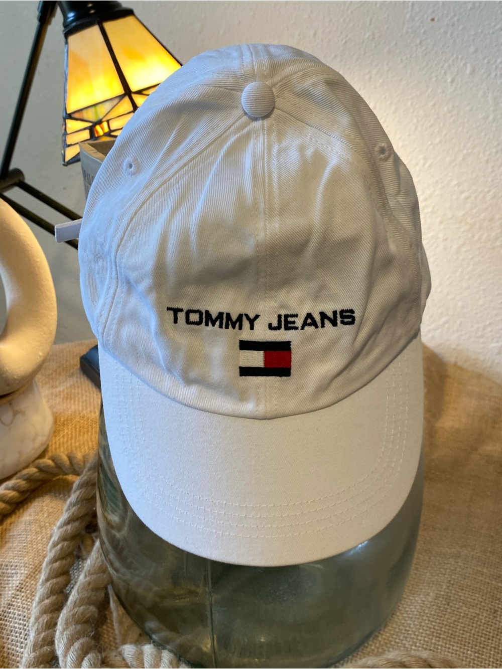 Tommy Hilfiger White Cap with Signature Red & Blue Flag